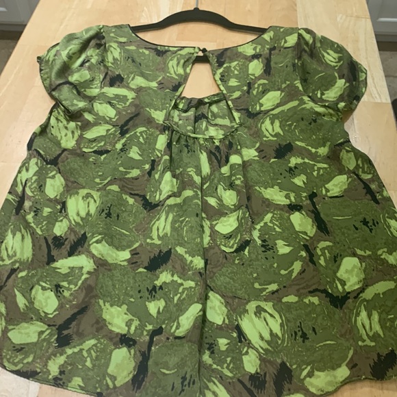 Kenar 100% silk fabric top fabric color is a blend of greens with black accents. - Picture 8 of 12